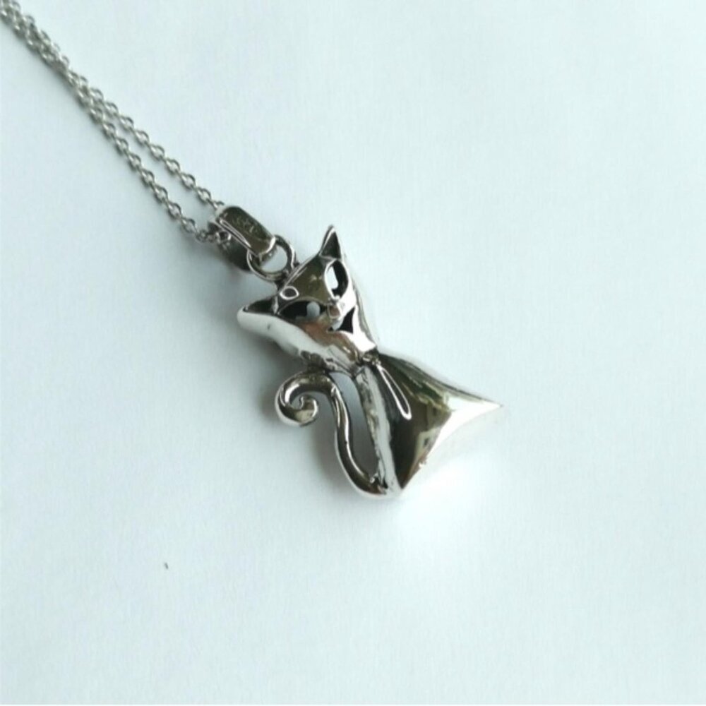 Sterling Silver Reversible Cat Pendant Necklace - Picture 5 of 8
